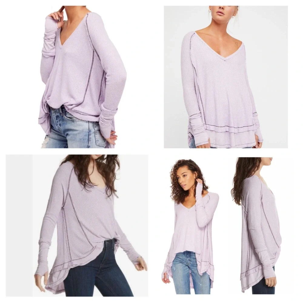 Free People We The Free Drippy Soft Lavender Laguna Thermal Top New